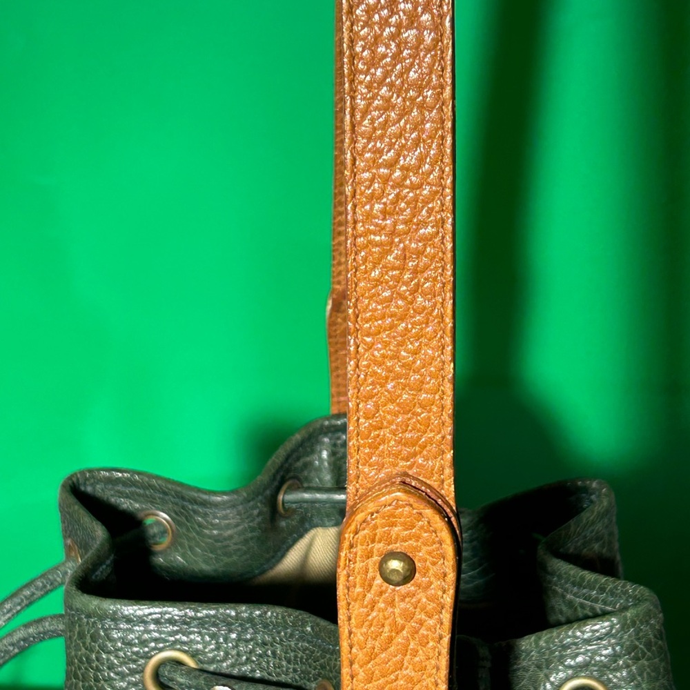 Ralph Lauren Green Leather Bucket Bag 13 “ x 9.5” x 5” w/bag scarf EUC - Picture 11 of 16